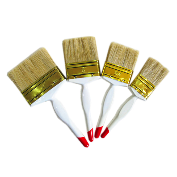 Ensemble de pinceaux à poils mélangés de filaments de manche en bois blanc de style moyen-oriental 4PC pour la peinture de mur et de meubles